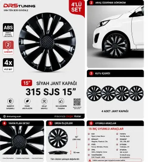 Alfa Romeo Uyumlu 15 Inc Kırılmaz Parlak Siyah Jant Kapağı 1 Takım 4 Adet No:315