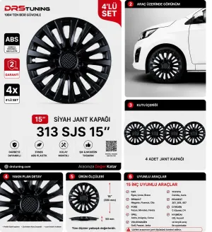 Alfa Romeo Uyumlu 15 Inc Kırılmaz Parlak Siyah Jant Kapağı 1 Takım 4 Adet No:313