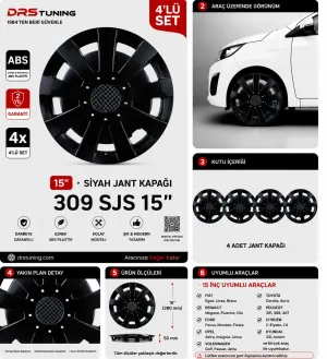 Alfa Romeo Uyumlu 15 Inc Kırılmaz Parlak Siyah Jant Kapağı 1 Takım 4 Adet No:309