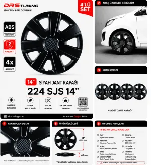 Alfa Romeo Uyumlu 14 Inç Kırılmaz Parlak Siyah Jant Kapağı 1 Takım 4 Adet No:224