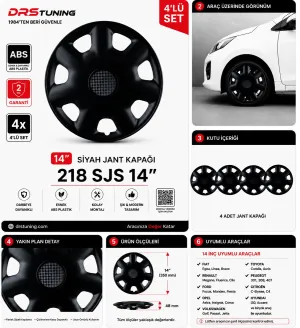 Alfa Romeo Uyumlu 14 Inç Kırılmaz Parlak Siyah Jant Kapağı 1 Takım 4 Adet No:218