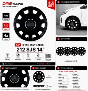 Alfa Romeo Uyumlu 14 Inç Kırılmaz Parlak Siyah Jant Kapağı 1 Takım 4 Adet No:212