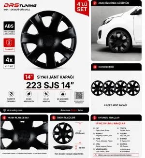 Alfa Romeo Uyumlu 14 Inc Kırılmaz Parlak Siyah Jant Kapağı 1 Takım 4 Adet No:223