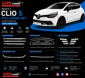 Renault Clio Uyumlu 5 Krom Set (Cam Çerçeve.-Yan Kapı Çıt.-Ön Alt Panjur-Arka Tamp Clio 5 (2019+)On Çıt.-Ön Panjur Çıt.) Parça