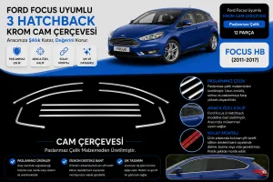 Ford Focus Uyumlu 3 Hatchback Cam Çerçevesi 2011-2018 Paslanmaz Çelik Parça