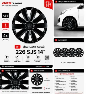 14 Inc Kırılmaz Sks Parlak Siyah Jant Kapağı 1 Takım 4 Adet No:226