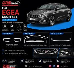 Fiat Egea Uyumlu Cam Çerçevesi-Sis Çerçevesi-Ön Panjur Çıtası Krom Set 2015+