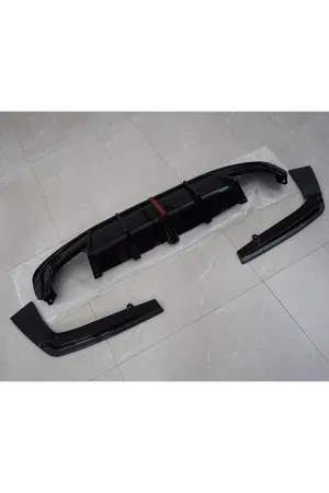 Bmw g30 arka tampon difüzörü ledli ve egzoz ucu seti 2017+ pianoblack thumb 2