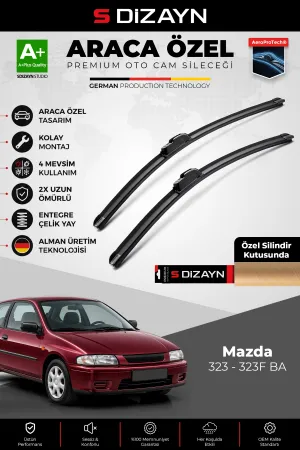 S-Dizayn Mazda 323 - 323F Ba Ön Cam Silecek Seti 1994-2003 Premium Araca Özel 53-45 Cm A+ Kalite Aoc