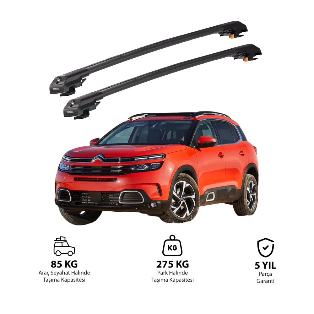 CITROEN C5 AIRCROSS 2018 ve Sonrası TRX1 Thunder Carrier Kilitli Ara Atkı Siyah
