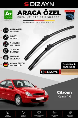 S-Dizayn Citroen Xsara N6 Ön Cam Silecek Seti 1997-2006 Premium Araca Özel 55-50 Cm A+ Kalite Aocs-1