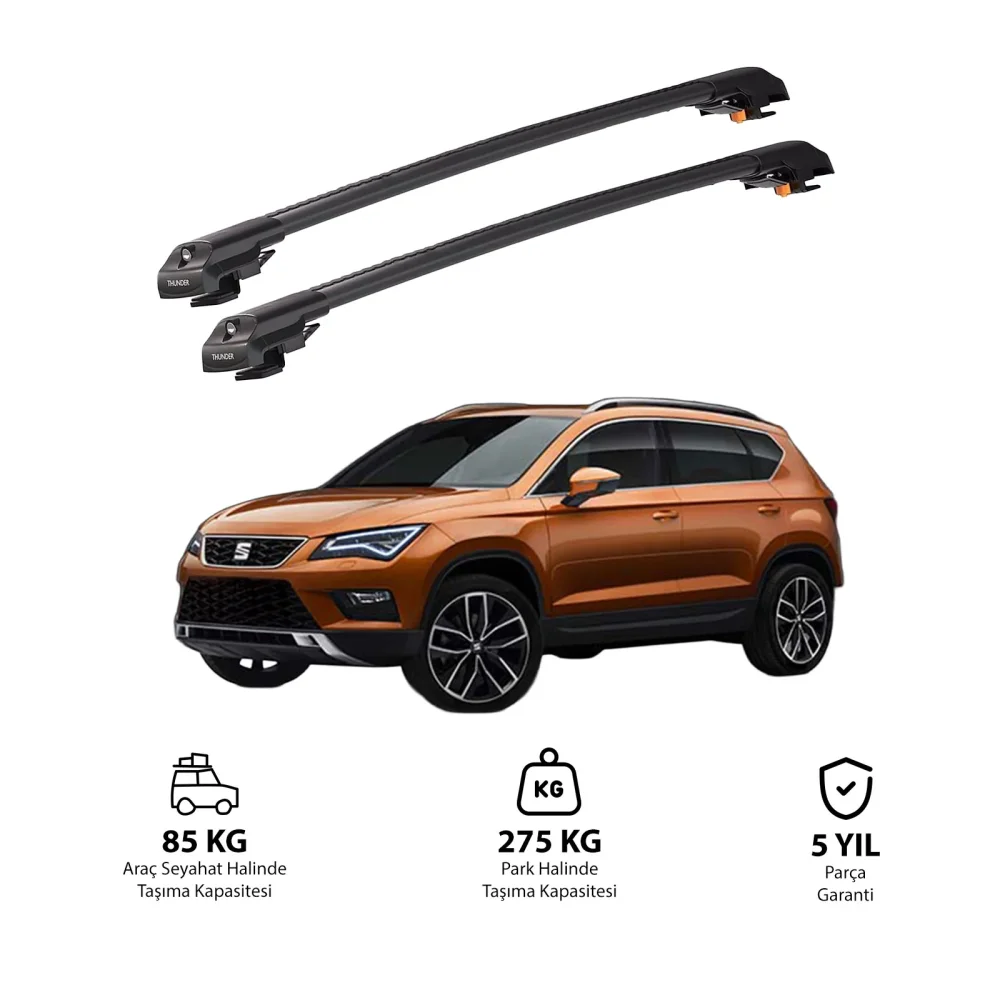 SEAT ATECA 2016 ve Sonrası TRX1 Thunder Carrier Kilitli Ara Atkı Siyah