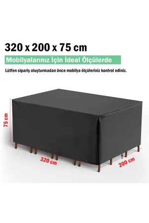 Bahçe Mobilya Koruma Örtüsü 320x200x80 Cm Gri Su Geçirmez thumb 5