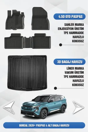 Sahler Renault Boreal 2026 Sonrası Uyumlu 4.5D Premium Havuzlu Paspas Ve Liner Alt Bagaj - 1.3 Tce