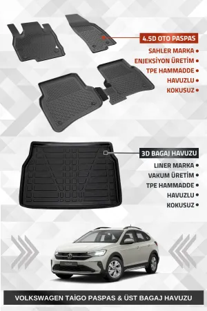 Sahler Taigo 2021+ Uyumlu 4.5D Premium Havuzlu Paspas Ve Liner Marka 3D Üst Bagaj Havuzu