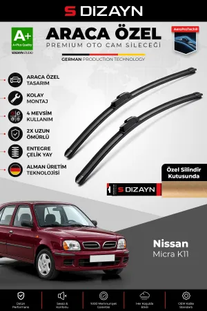 S-Dizayn Nissan Micra K11 Ön Cam Silecek Seti 1992-2003 Premium Araca Özel 50-45 Cm A+ Kalite Aocs-1
