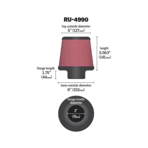 K&N Universal Hava Filtresi RU-4990 - Görsel 2