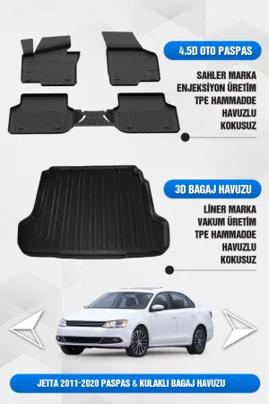 Jetta 2011-2019 Uyumlu 4.5D Premium Havuzlu Oto Paspas Ve Liner Kulakli Bagaj Havuzu
