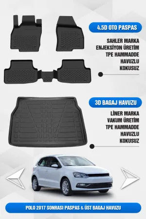 Sahler Polo 2017-2025 Uyumlu 4.5D Premium Havuzlu Paspas Ve Liner Marka 3D Üst Bagaj Havuzu