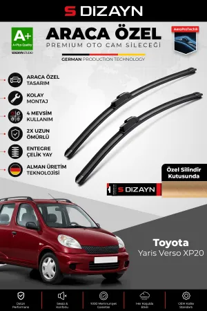 S-Dizayn Toyota Yaris Verso XP20 Ön Cam Silecek Seti 1999-2006 Premium Araca Özel 55-40 Cm A+ Kalite