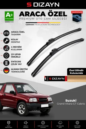 S-Dizayn Suzuki Grand Vitara GT Cabrio Ön Cam Silecek Seti 1998-2008 Premium Araca Özel 48-48 Cm A+