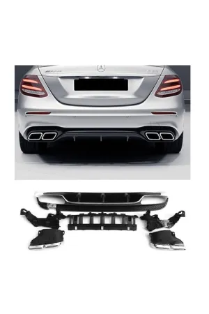 Mercedes w213 e63 arka tampon difüzör ve egzoz ucu seti amg 2016 / 2019