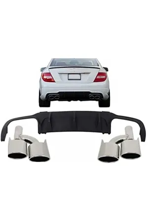 Mercedes w204 c63 amg arka tampon difüzörü ve egzoz ucu seti 2012 / 2014