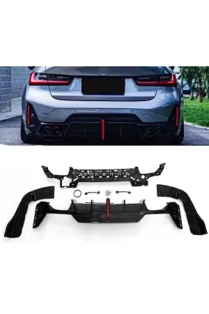 Bmw G20 lci arka tampon difüzörü ve egzoz ucu seti ledli 2022+