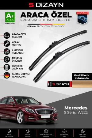 S-Dizayn Mercedes S Serisi W222 Ön Cam Silecek Seti 2013-2020 Premium Araca Özel 65-65 Cm A+ Kalite