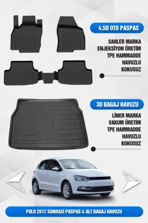 Sahler Polo 2017-2025 Uyumlu 4.5D Premium Havuzlu Oto Paspas Ve Liner Marka 3D Alt Bagaj Havuzu
