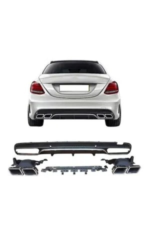 Mercedes W205 c63 arka tampon difüzörü ve egzoz ucu seti amg 2014+