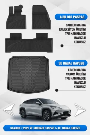 Byd Sealion 7 2025-Günümüz Uyumlu 4.5D Premium Havuzlu Oto Paspas Ve Lıner Alt Bagaj Havuzu Set