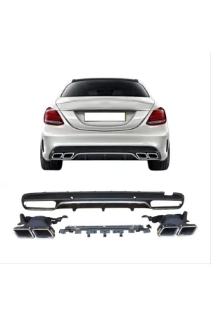 Mercedes w205 c63 arka difüzör ve egzoz ucu seti silver 2015+ thumb 2