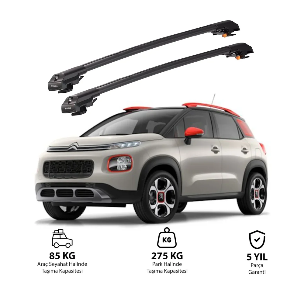 CITROEN C3 AIRCROSS 2018 ve Sonrası TRX1 Thunder Carrier Kilitli Ara Atkı Siyah