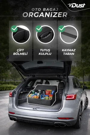 Araba Bagaj Çantası – 60x30x30cm Oto Bagaj Organizer Kapaklı Cırtlı Düzenleyici thumb 2