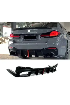 Bmw g30 arka tampon difüzörü ledli ve egzoz ucu seti 2017+ pianoblack