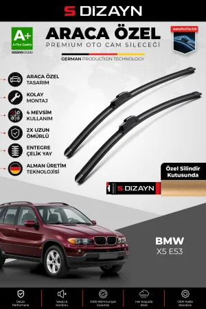 S-Dizayn BMW X5 E53 Ön Cam Silecek Seti 1999-2006 Premium Araca Özel 60-55 Cm A+ Kalite AOCS-1715