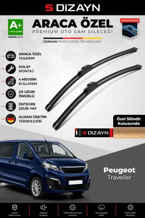 S-Dizayn Peugeot Traveller Ön Cam Silecek Seti 2016 Üzeri Premium Araca Özel 65-48 Cm A+ Kalite Aocs
