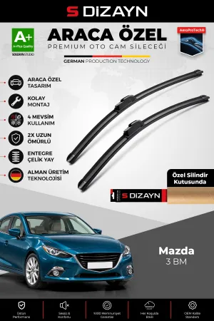 S-Dizayn Mazda 3 Bm Ön Cam Silecek Seti 2013-2019 Premium Araca Özel 60-45 Cm A+ Kalite Aocs-1754