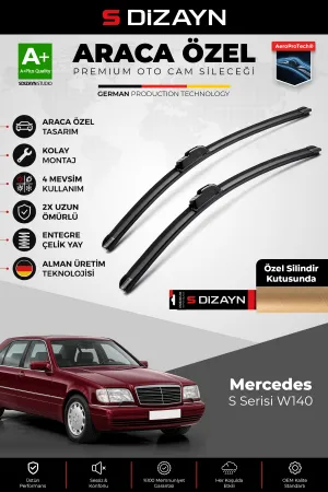 S-Dizayn Mercedes S Serisi W140 Ön Cam Silecek Seti 1991-1998 Premium Araca Özel 65-65 Cm A+ Kalite