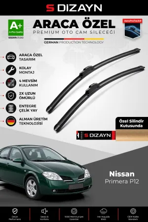 S-Dizayn Nissan Primera P12 Ön Cam Silecek Seti 2002-2008 Premium Araca Özel 65-45 Cm A+ Kalite Aocs