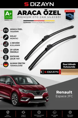 S-Dizayn Renault Espace Jfc Ön Cam Silecek Seti 2015-2023 Premium Araca Özel 75-70 Cm A+ Kalite Aocs