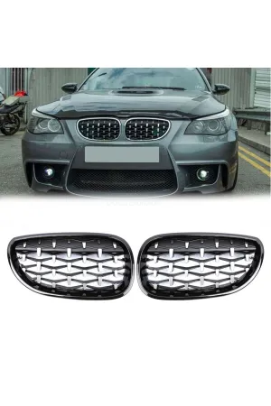 Bmw e60 diamond böbrek ön panjur ızgara 2005+ krom thumb 4