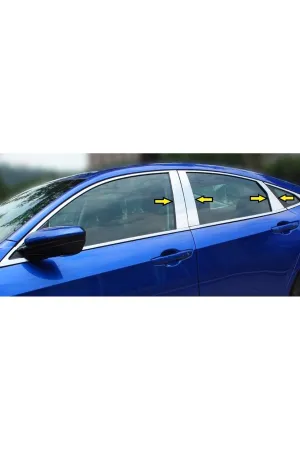 Honda Civic 2016-2018 Krom Kapı Direk Aksesuarı 6 Parça P. Çelik