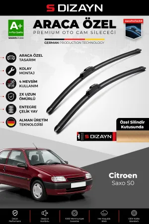 S-Dizayn Citroen Saxo S0 Ön Cam Silecek Seti 1996-2003 Premium Araca Özel 50-45 Cm A+ Kalite AOCS-17