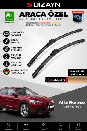 S-Dizayn Alfa Romeo Stelvio 949 Ön Cam Silecek Seti 2017 Üzeri Premium Araca Özel 65-45 Cm A+ Kalite