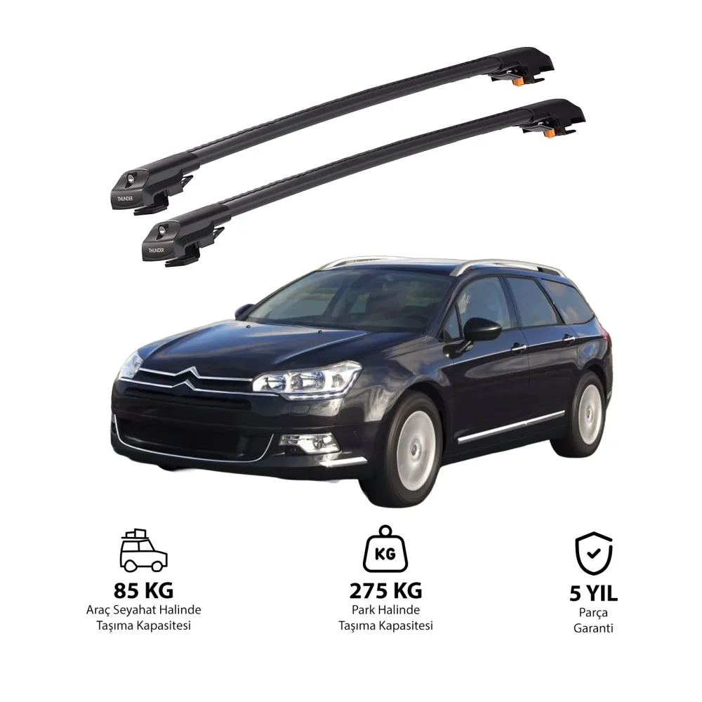 Citroen C5 StationWagon 2012 - Sonrası TRX1 Thunder Carrier Kilitli Ara Atkı Siyah