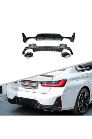 Bmw g20 lci 340 arka tampon difüzörü ve egzoz ucu seti 2022+
