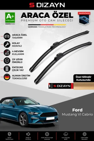 S-Dizayn Ford Mustang Vi, S550 Cabrio Ön Cam Silecek Seti 2014-2023 Premium Araca Özel 55-50 Cm A+ K