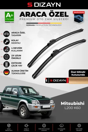 S-Dizayn Mitsubishi L200 K60 Ön Cam Silecek Seti 1996-2006 Premium Araca Özel 48-48 Cm A+ Kalite Aoc